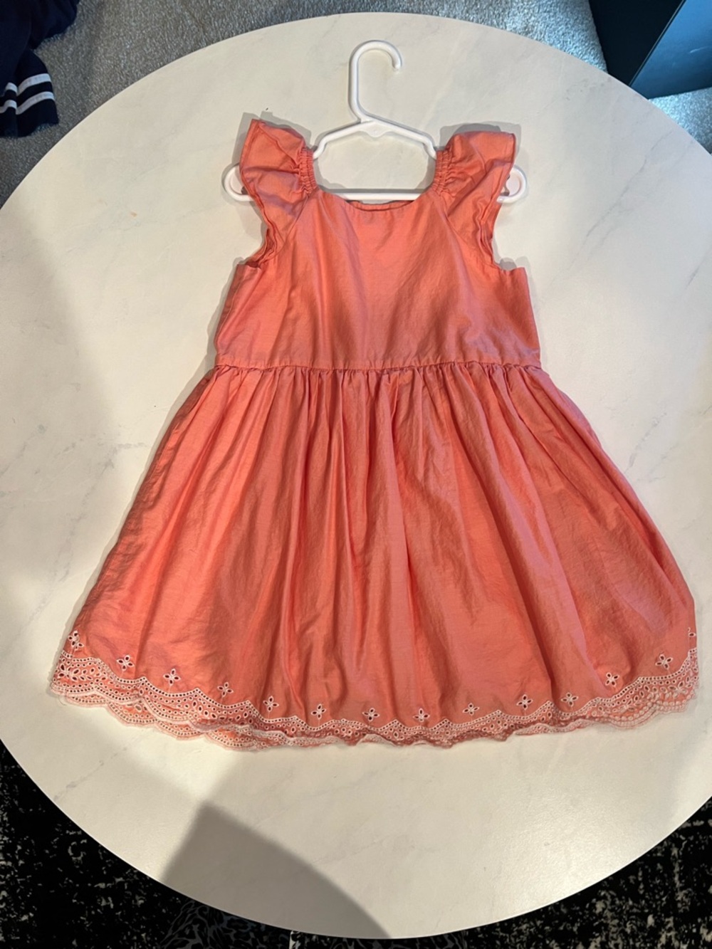 Baby GAP Girls Coral Ruffle-Sleeve Cotton Dress with Eyelet Hem